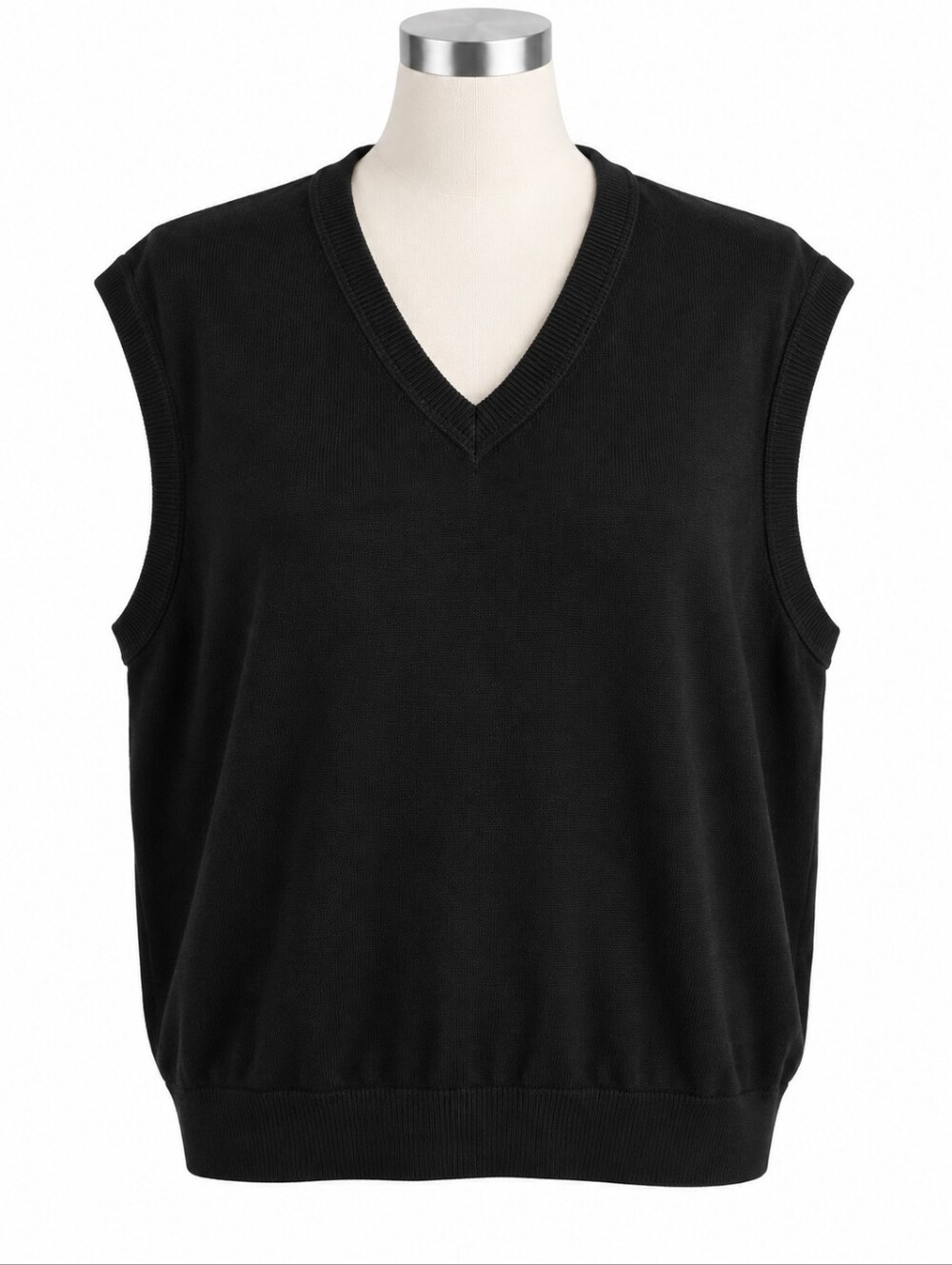 Lands End Mens Sweater Vest XL Black V-Neck Cotton Pullover School Uniform NWT